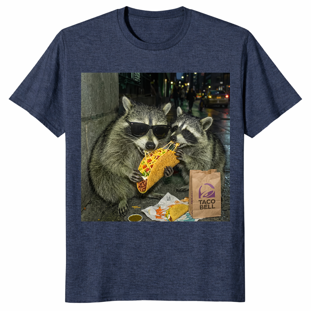 Raccoon Eating Tacos Shirt in dark heather grey