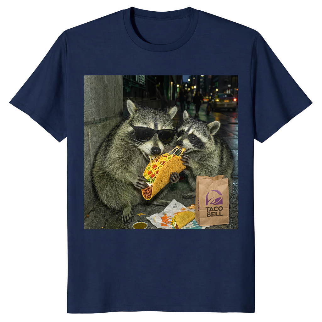 Raccoon Eating Tacos Shirt in navy