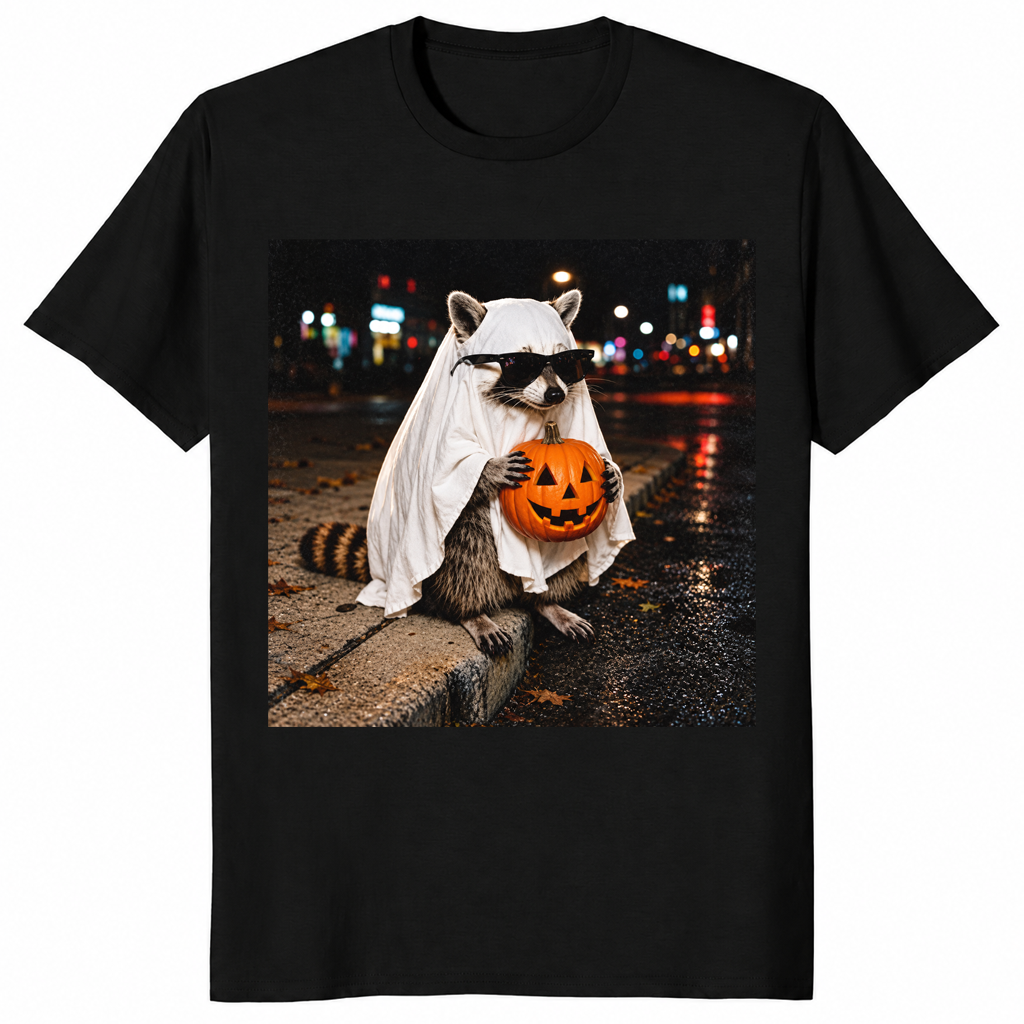 Raccoon ghost shirt in black