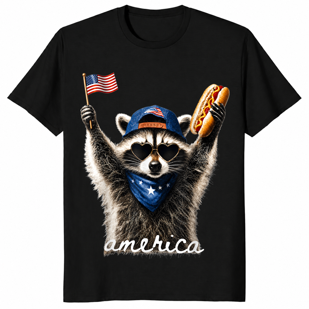 Raccoon hot dog 4th of July shirt black