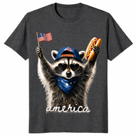 Raccoon hot dog 4th of July shirt dark heather grey