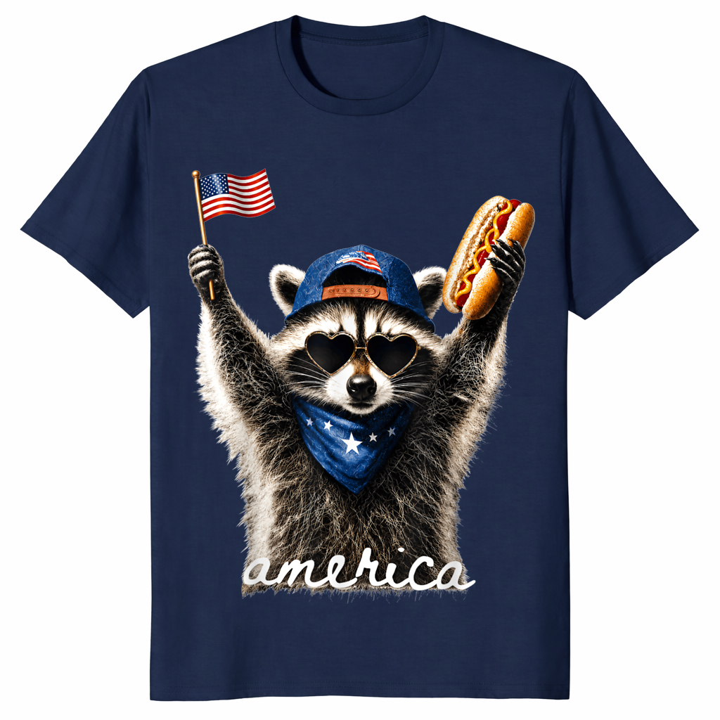 Raccoon hot dog 4th of July shirt navy