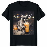 Raccoon iced coffee shirt featuring trash panda retro design