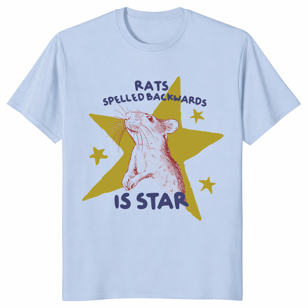 Light blue Rats Spelled Backwards is Star shirt silly rat tee
