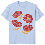 Red poppy political graphic tee with artistic anti Trump floral print