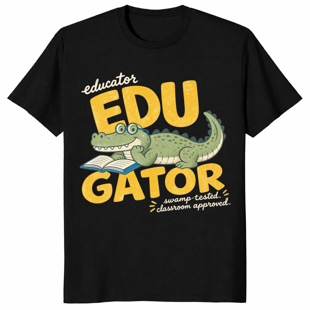 Retro Alligator Teacher EDU-gator t-shirt in black