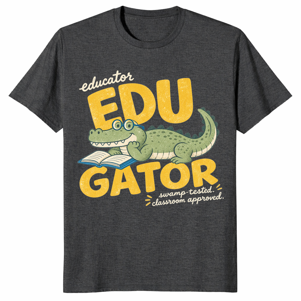 Retro Alligator Teacher EDU-gator t-shirt in dark heather grey