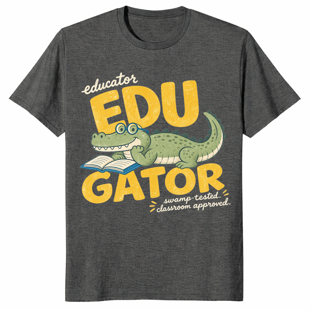 Retro Alligator Teacher EDU-gator t-shirt in dark heather