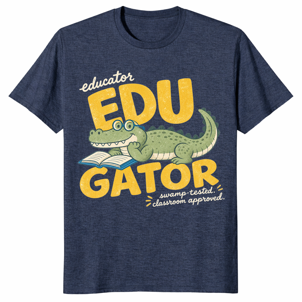 Retro Alligator Teacher EDU-gator t-shirt in heather navy