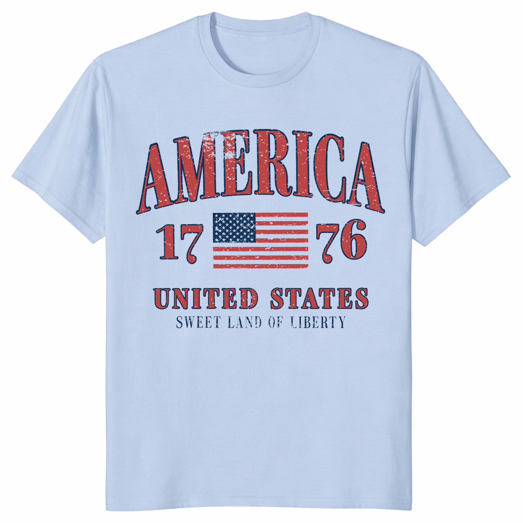 Retro America 4th of July Preppy Shirt in Light Blue