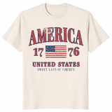 Retro America Trendy Preppy 4th of July Tee in Natural