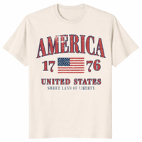 Retro America Trendy Preppy 4th of July Tee in Natural