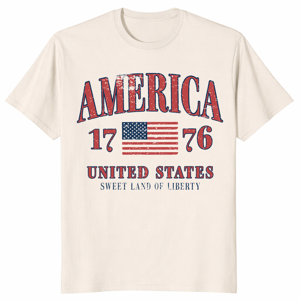 Retro America Trendy Preppy 4th of July Tee in Natural