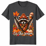 Retro autumn raccoon shirt in Dark Heather Grey