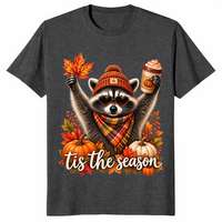 Retro autumn raccoon shirt in Dark Heather Grey