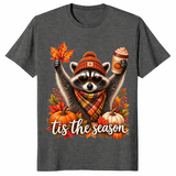 Retro autumn raccoon shirt in Dark Heather