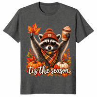 Retro autumn raccoon shirt in Dark Heather