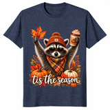 Retro autumn raccoon shirt in Heather Navy