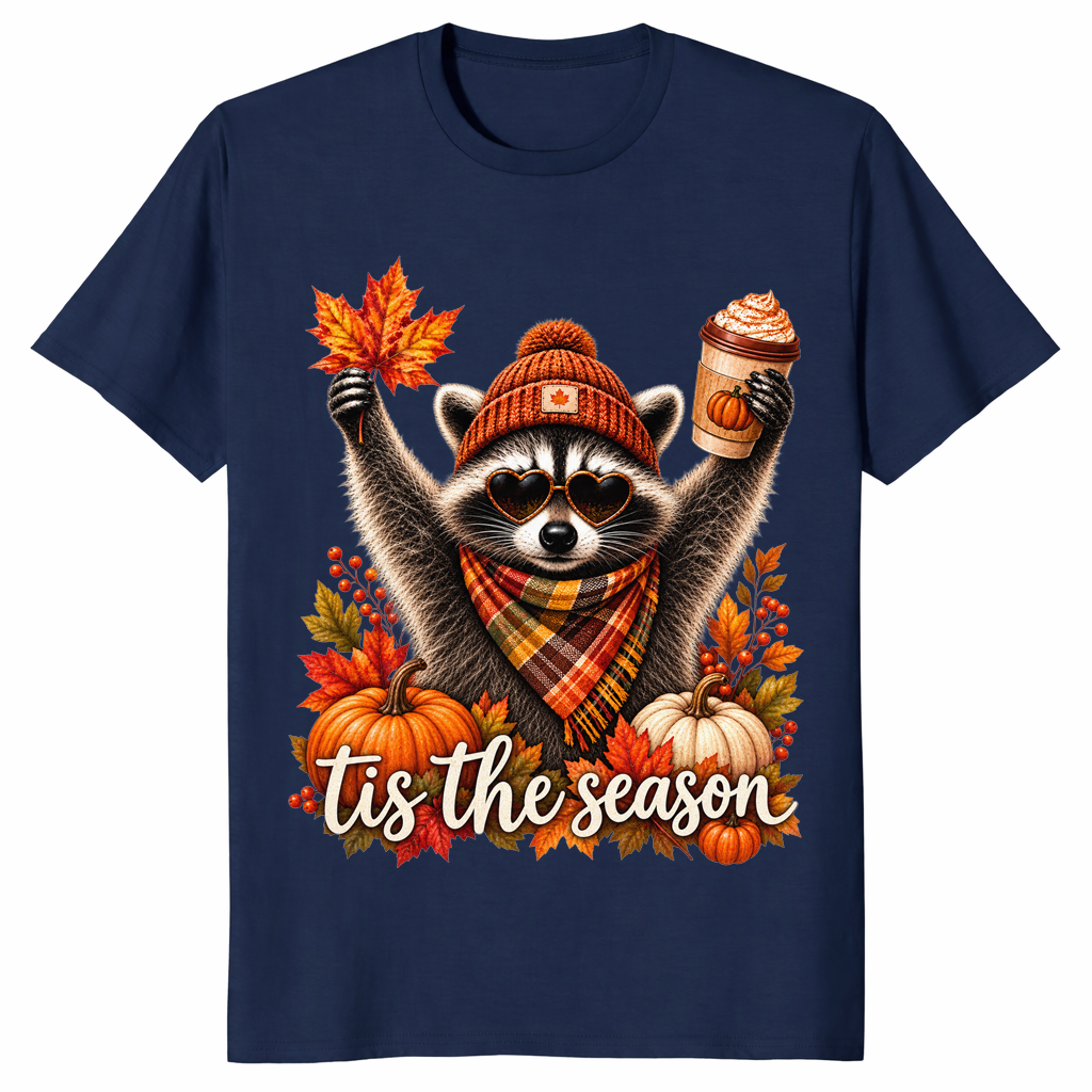 Retro autumn raccoon shirt in Navy