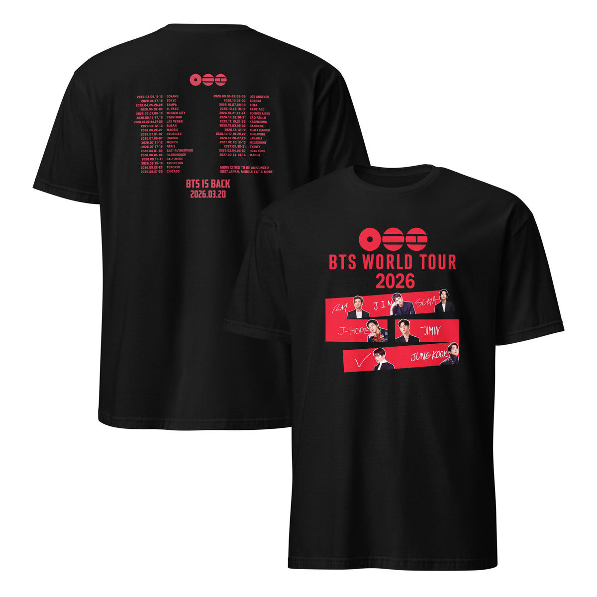 Retro BTS World Tour 2026 Graphic Tee Black Bangtan Army Shirt