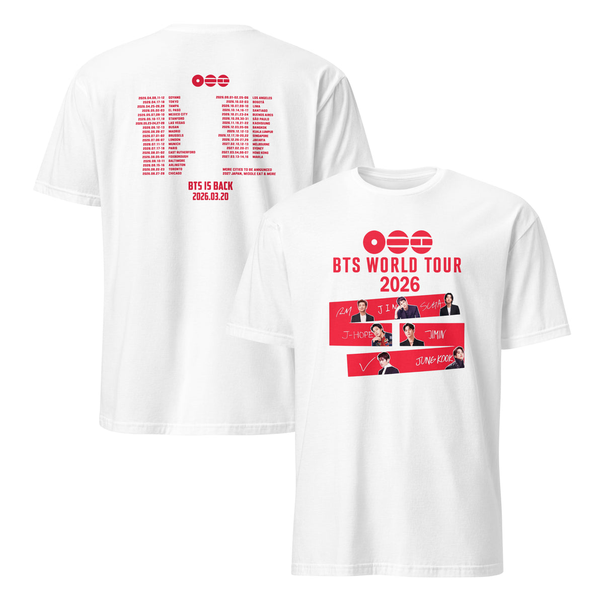 Retro BTS World Tour 2026 Graphic Tee White Bangtan Army Shirt