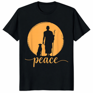 Retro Zen “Walk for Peace” monk and dog lover minimalist spiritual t-shirt