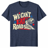 Road salt shirt in heather navy, funny winter slogan tee