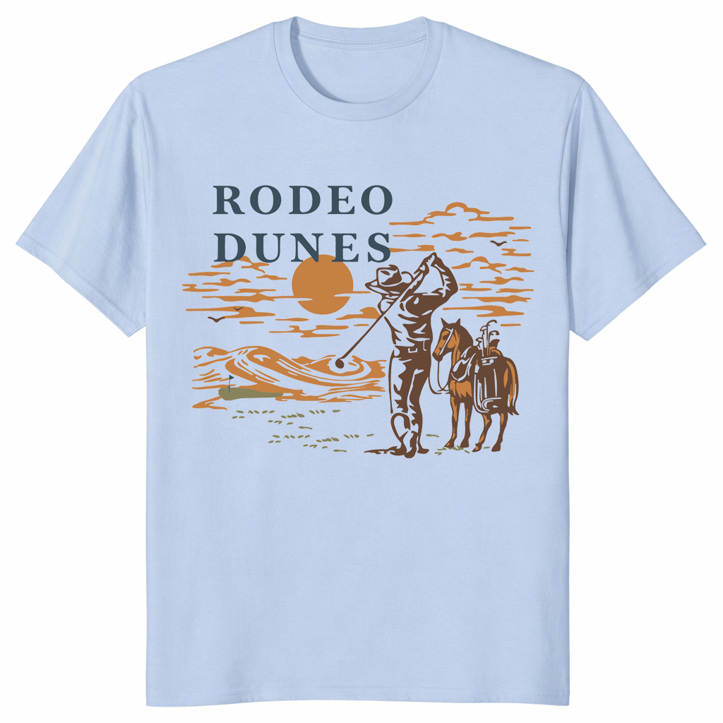 Rodeo Dunes golf shirt in light blue Dream Golf Colorado fan tee