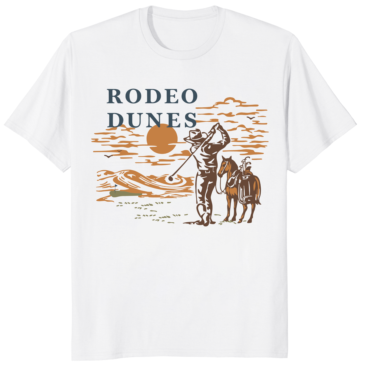 Rodeo Dunes golf shirt in white Colorado links Dream Golf graphic tee