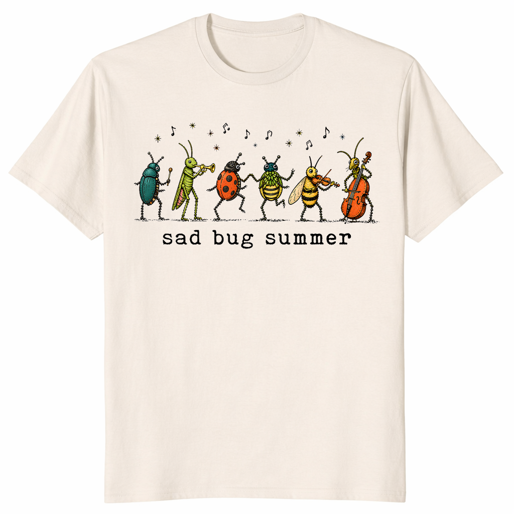 Natural Sad Bug Summer shirt with a small miserable insect in indie aesthetic linework