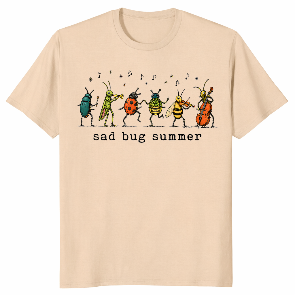 Sand Sad Bug Summer shirt with a small miserable insect in indie aesthetic linework