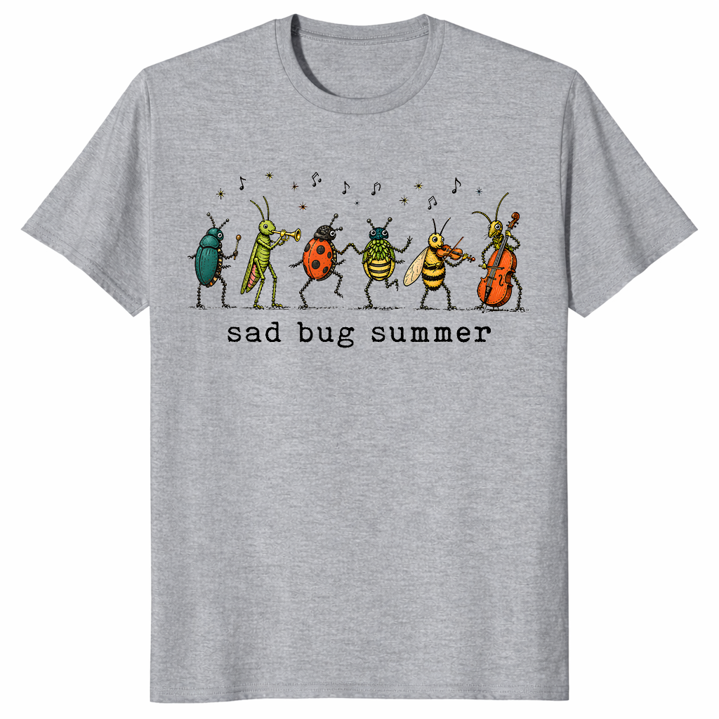 Sport Grey Sad Bug Summer shirt with a small miserable insect in indie aesthetic linework