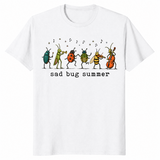 White Sad Bug Summer shirt with a small miserable insect in indie aesthetic linework