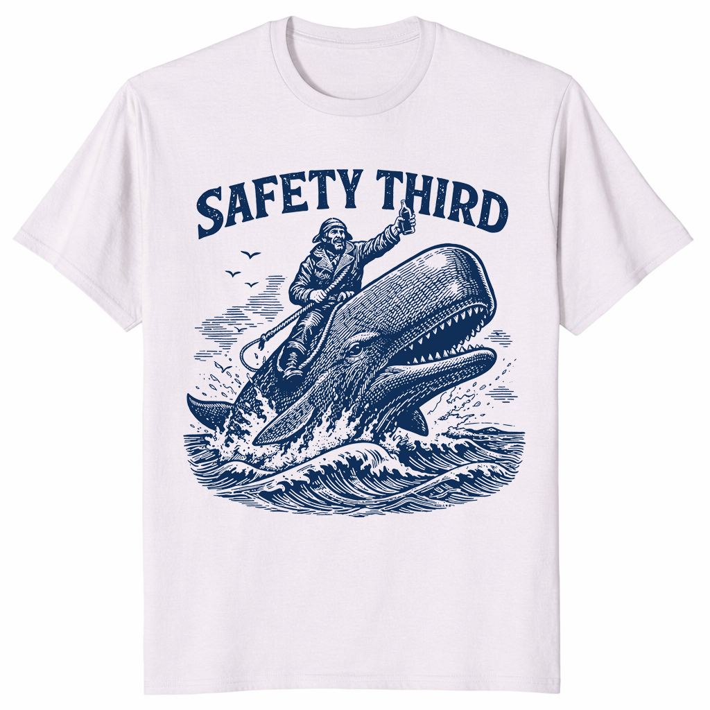 Safety Third Whale Rider Shirt | Funny Sarcastic Nautical Tee | Cuccico