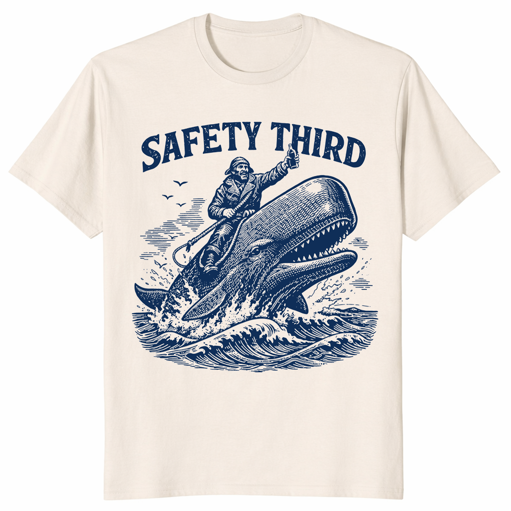 Safety Third Whale Rider Shirt | Funny Sarcastic Nautical Tee | Cuccico