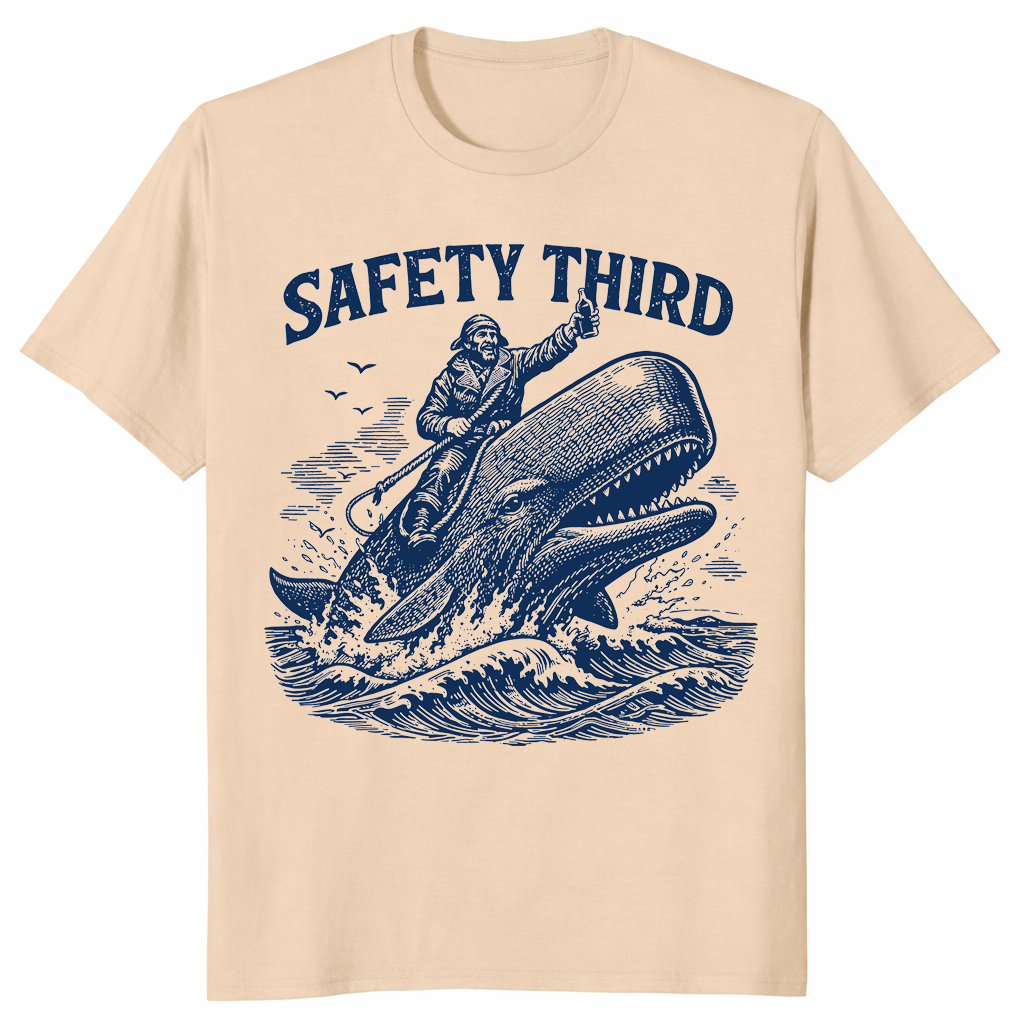 Safety Third Whale Rider Shirt | Funny Sarcastic Nautical Tee | Cuccico