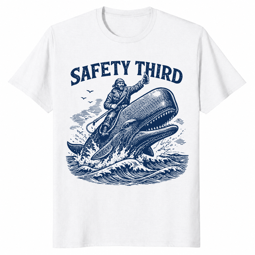 Safety Third Whale Rider Shirt | Funny Sarcastic Nautical Tee | Cuccico