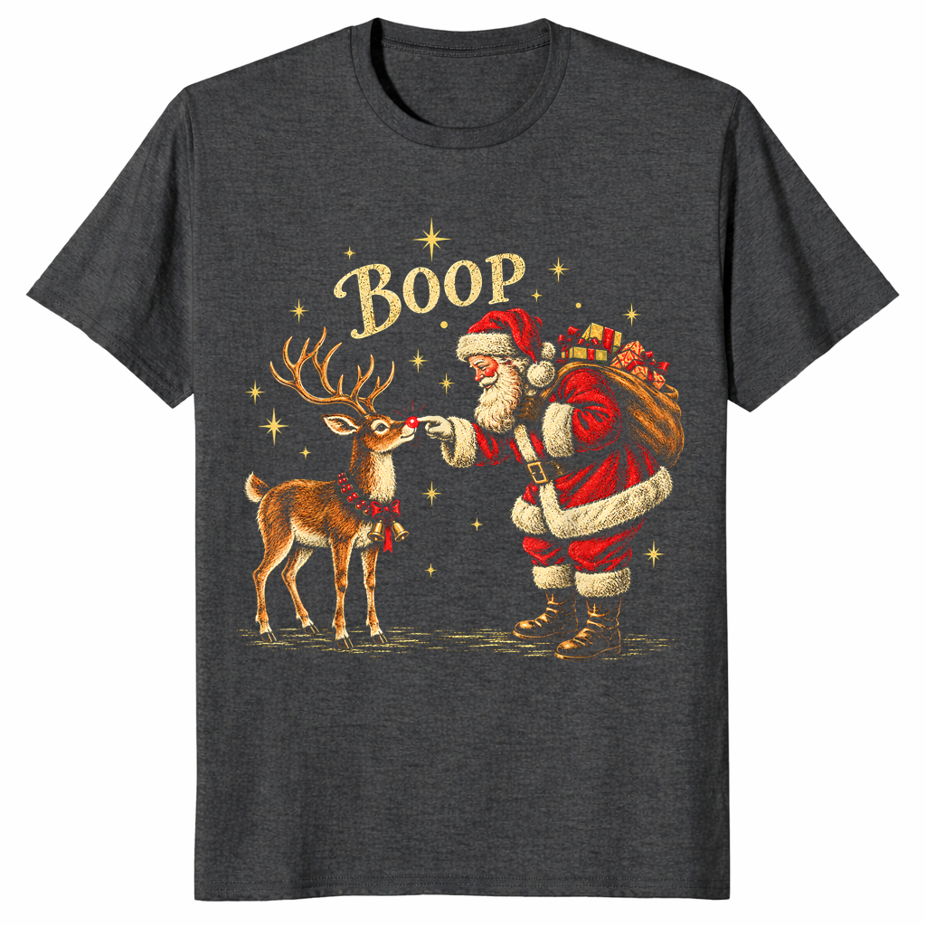 Dark heather grey vintage Santa boop reindeer t-shirt