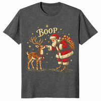 Dark heather funny Christmas shirt with storybook Santa and reindeer