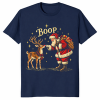 Navy vintage Santa and reindeer boop Christmas tee