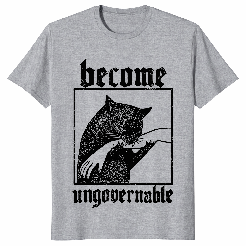 Become Ungovernable Shirt – Funny Vintage Cat Biting Hand Tee