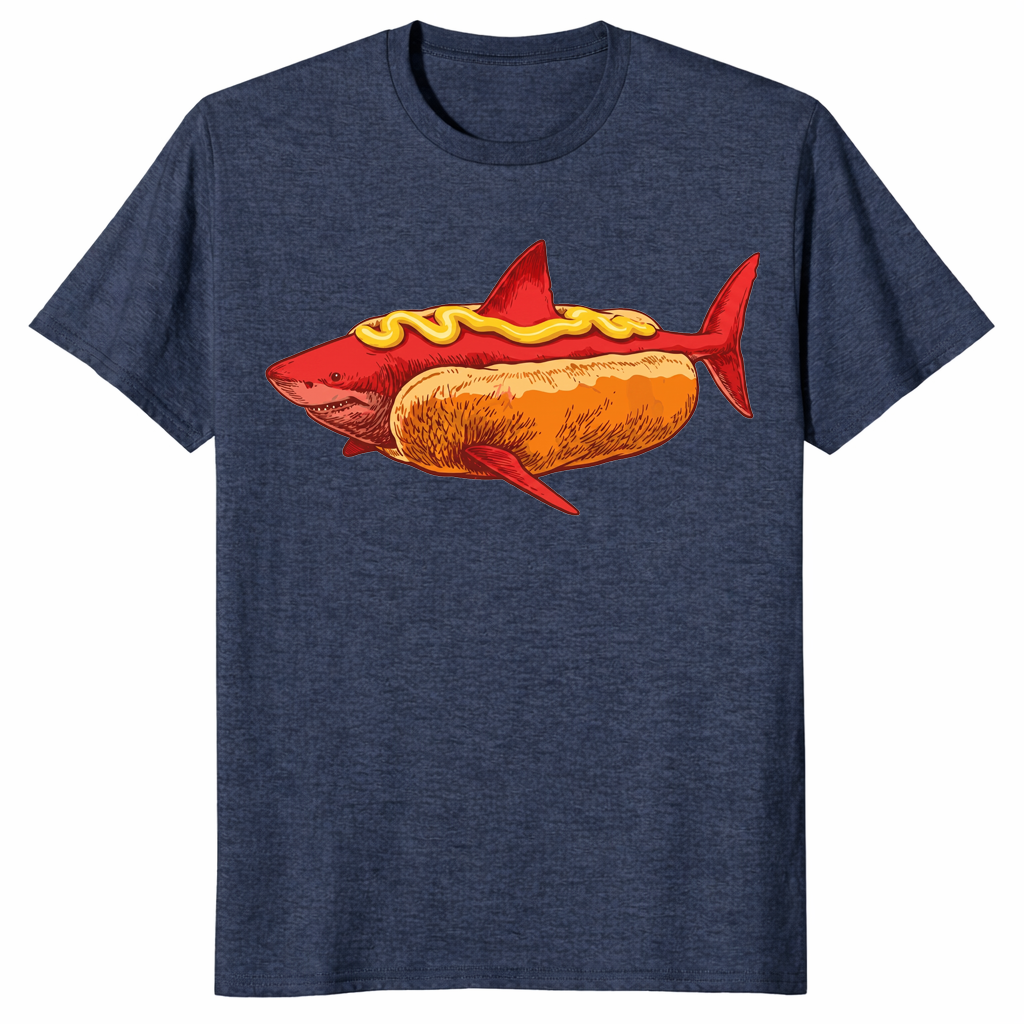 Shark Hot Dog shirt in heather navy