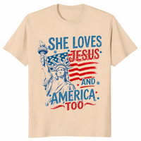 She loves Jesus and America too shirt in sand