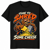 Shred some cheese shirt in black, bear grating cheese graphic tee