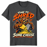 Shred some cheese shirt in dark heather grey, bear grating cheese graphic tee