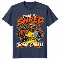 Shred some cheese shirt in heather navy, bear grating cheese graphic tee