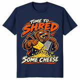 Shred some cheese shirt in navy, bear grating cheese graphic tee