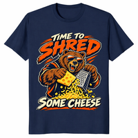Shred some cheese shirt in navy, bear grating cheese graphic tee
