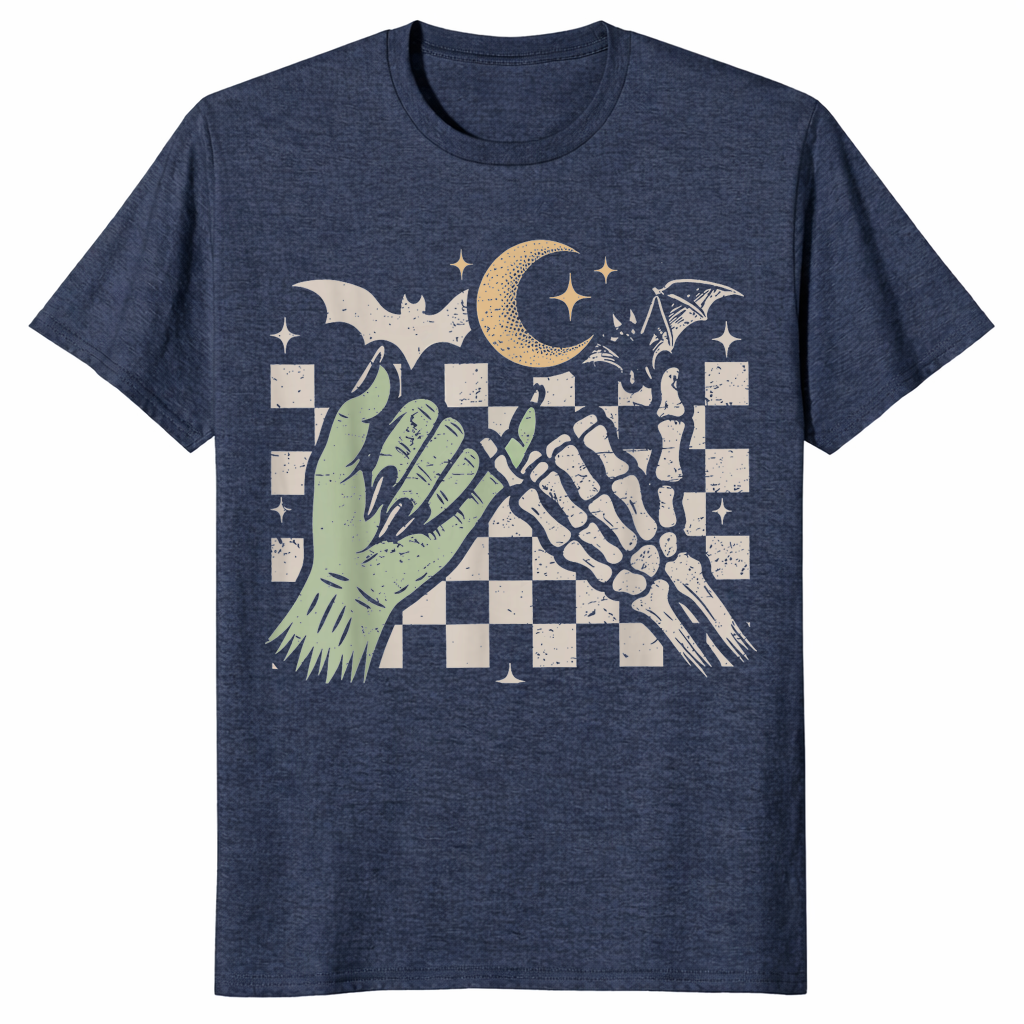 Skeleton bat halloween shirt heather navy