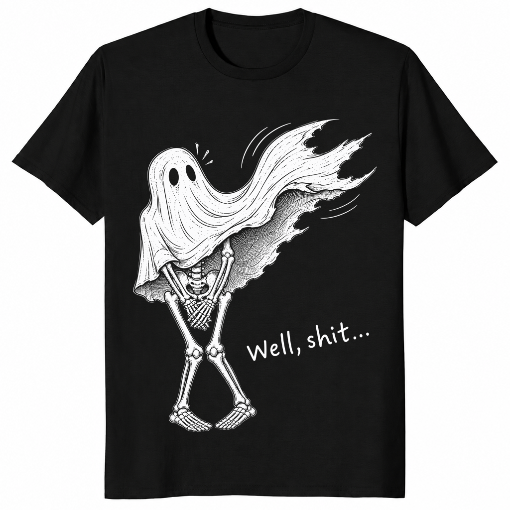Skeleton ghost halloween shirt in Black